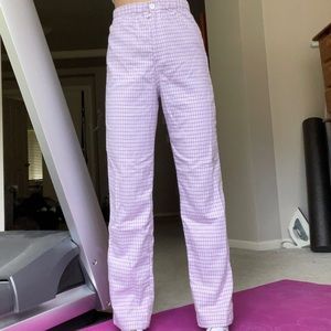 Brandy Melville purple gingham straight leg pants